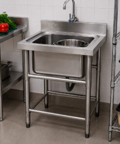 MESÓN 100% ACERO INOXIDABLE CON LAVAFONDOS 60x60x85cm FRENCH STANDARD RAC CHILE